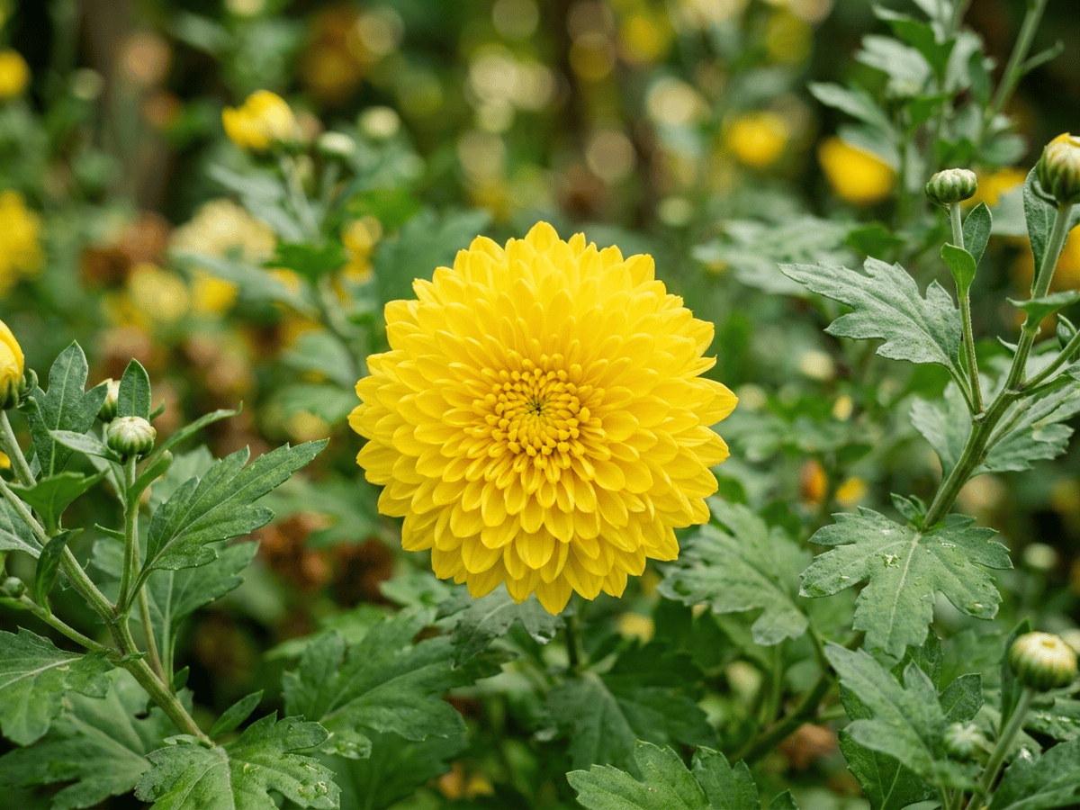 Indian Chrysanthemum — close-up of leaves and flowers
