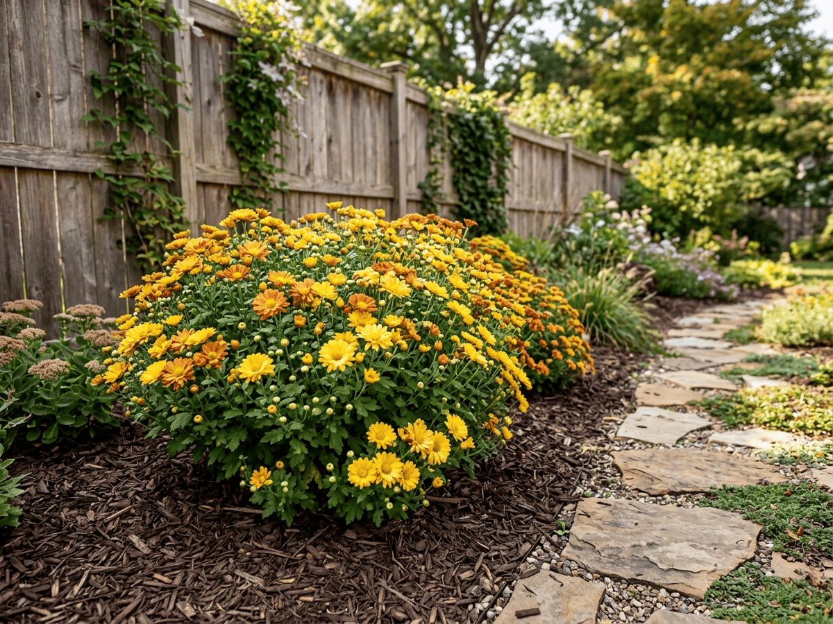 Indian Chrysanthemum in a garden setting
