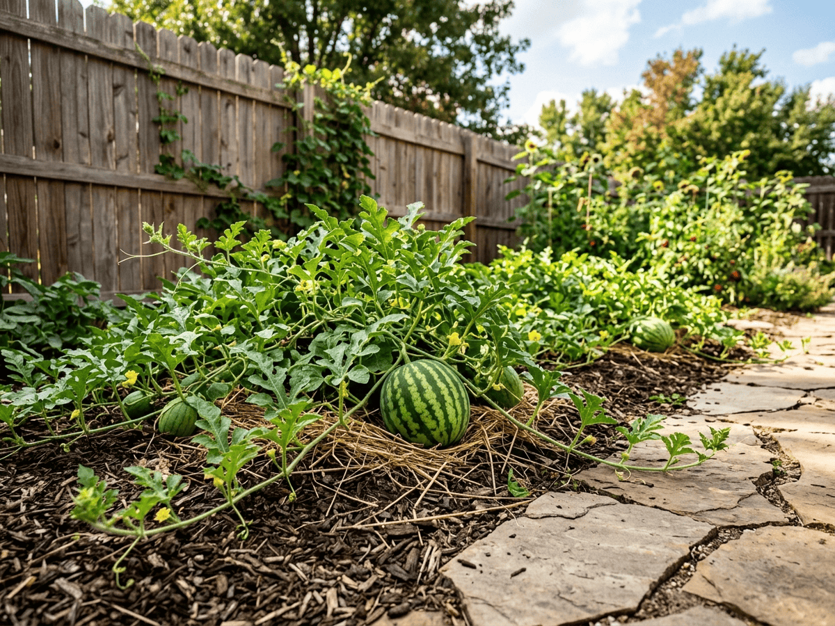 Watermelon in a garden setting