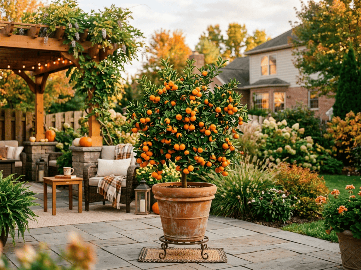 Mandarin Orange in a garden setting