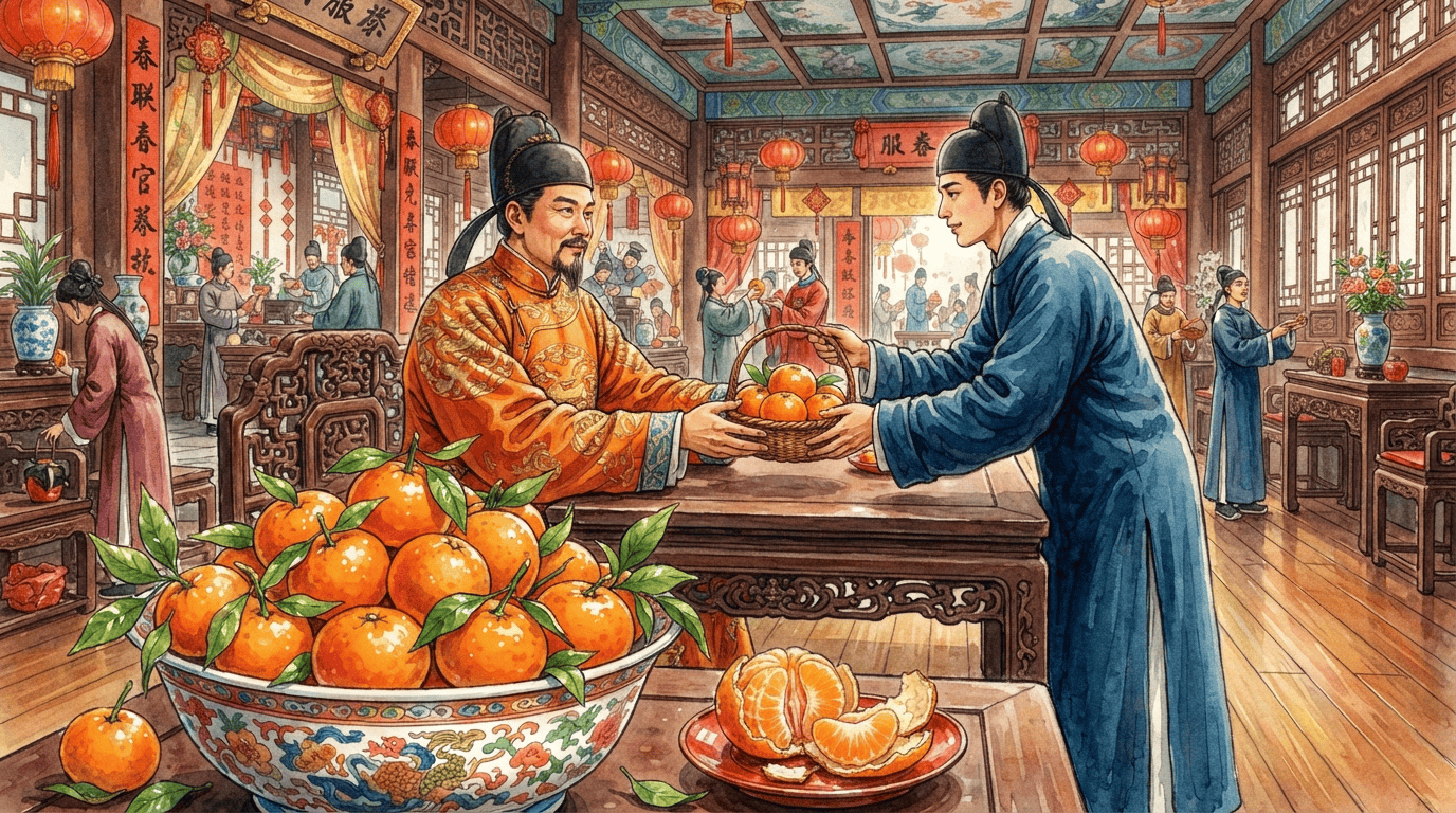 Illustrated historical scene for Mandarin Orange
