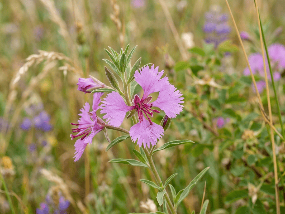 Großblütige Clarkie — Nahaufnahme von Blättern und Blüten