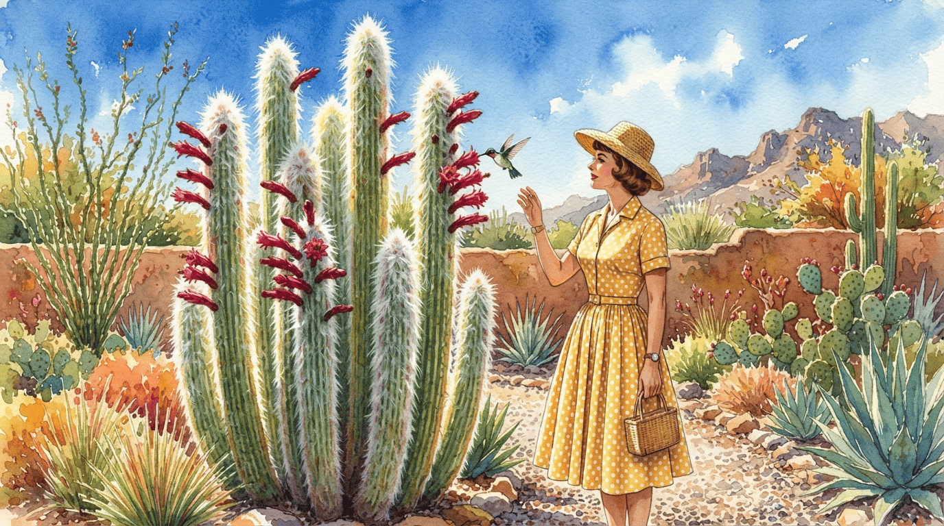 Illustrated historical scene for Silver Torch Cactus