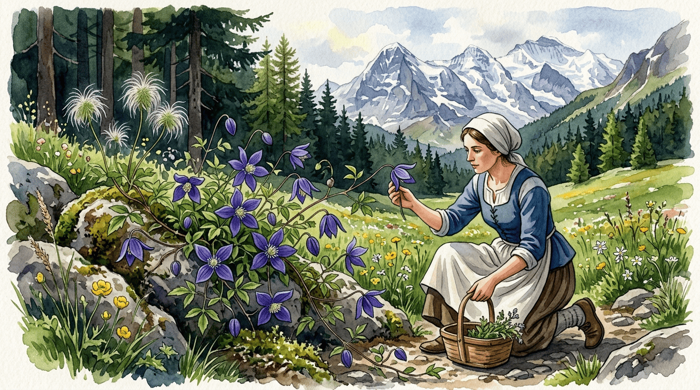 Scena storica illustrata per Clematide alpina