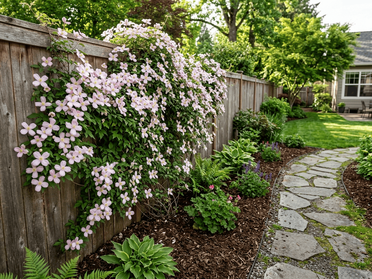 Himalayan Clematis in a garden setting