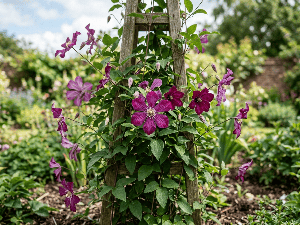 Clemátide italiana (Clematis viticella), planta completa