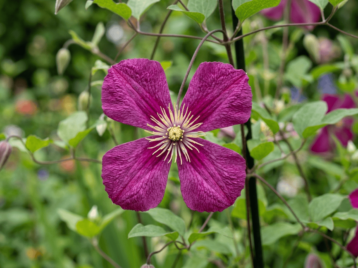 Clemátide italiana — primer plano de hojas y flores