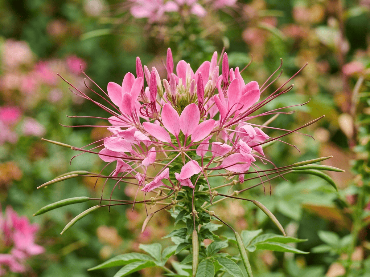 Fiore ragno — primo piano di foglie e fiori