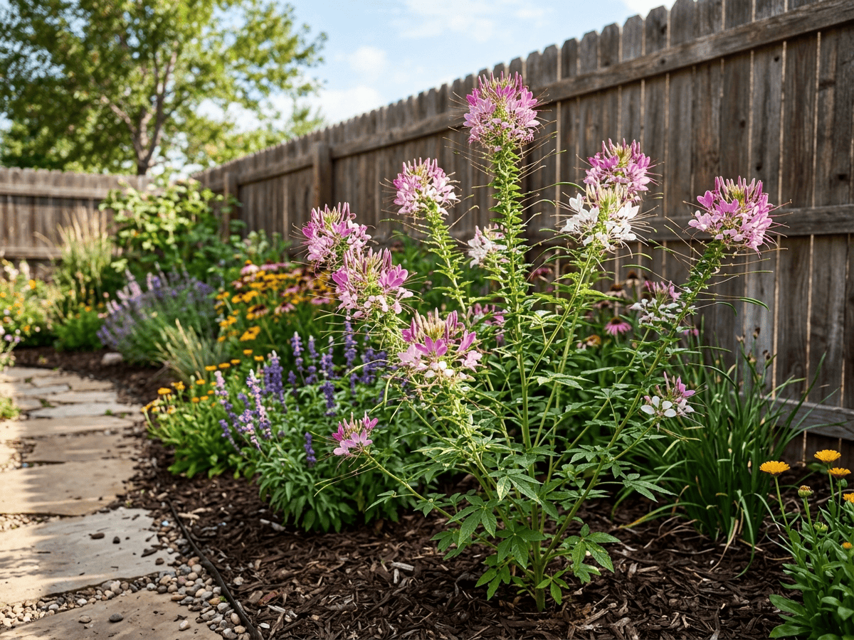 cléome denté dans un jardin