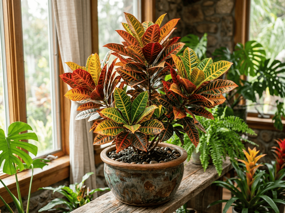 Crotón (Codiaeum variegatum), planta completa