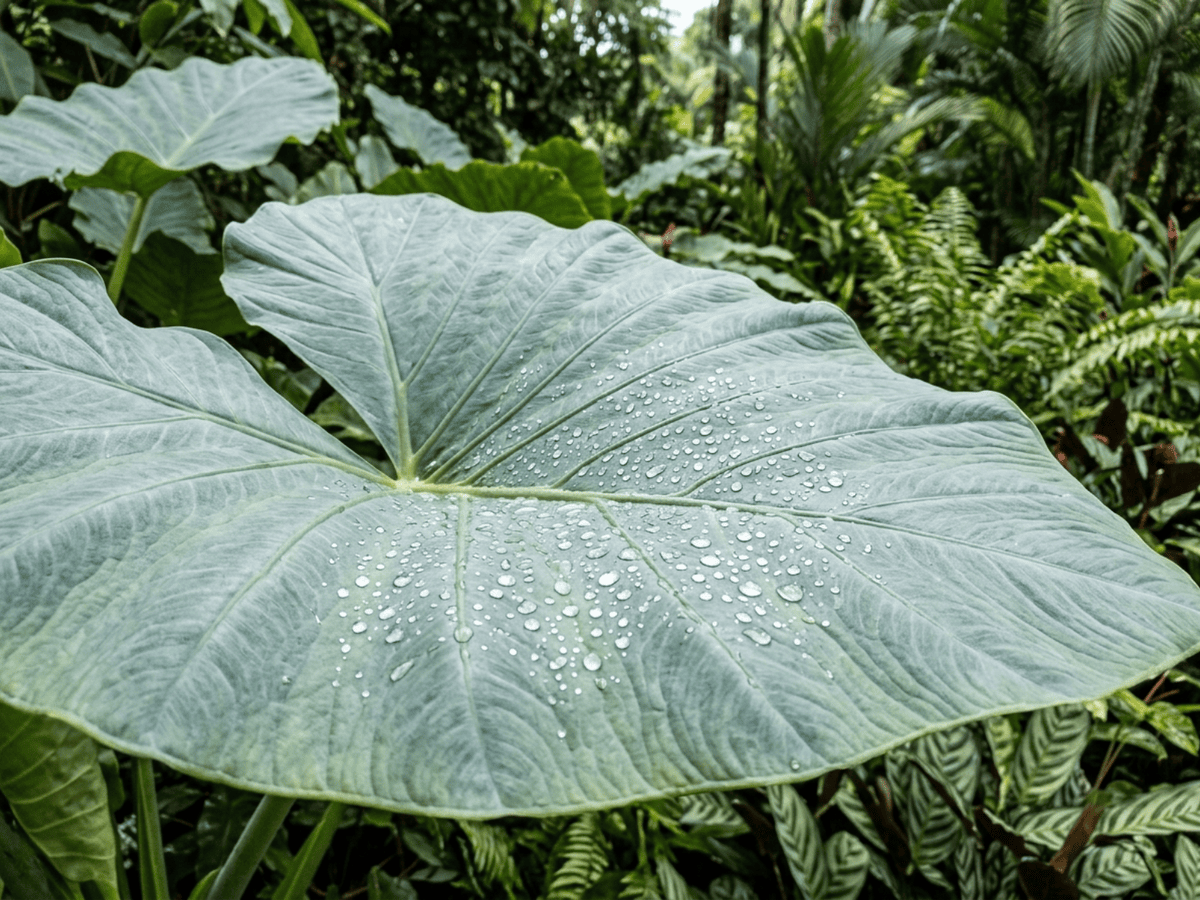 Giant Elephant Ear — close-up of leaves and flowers
