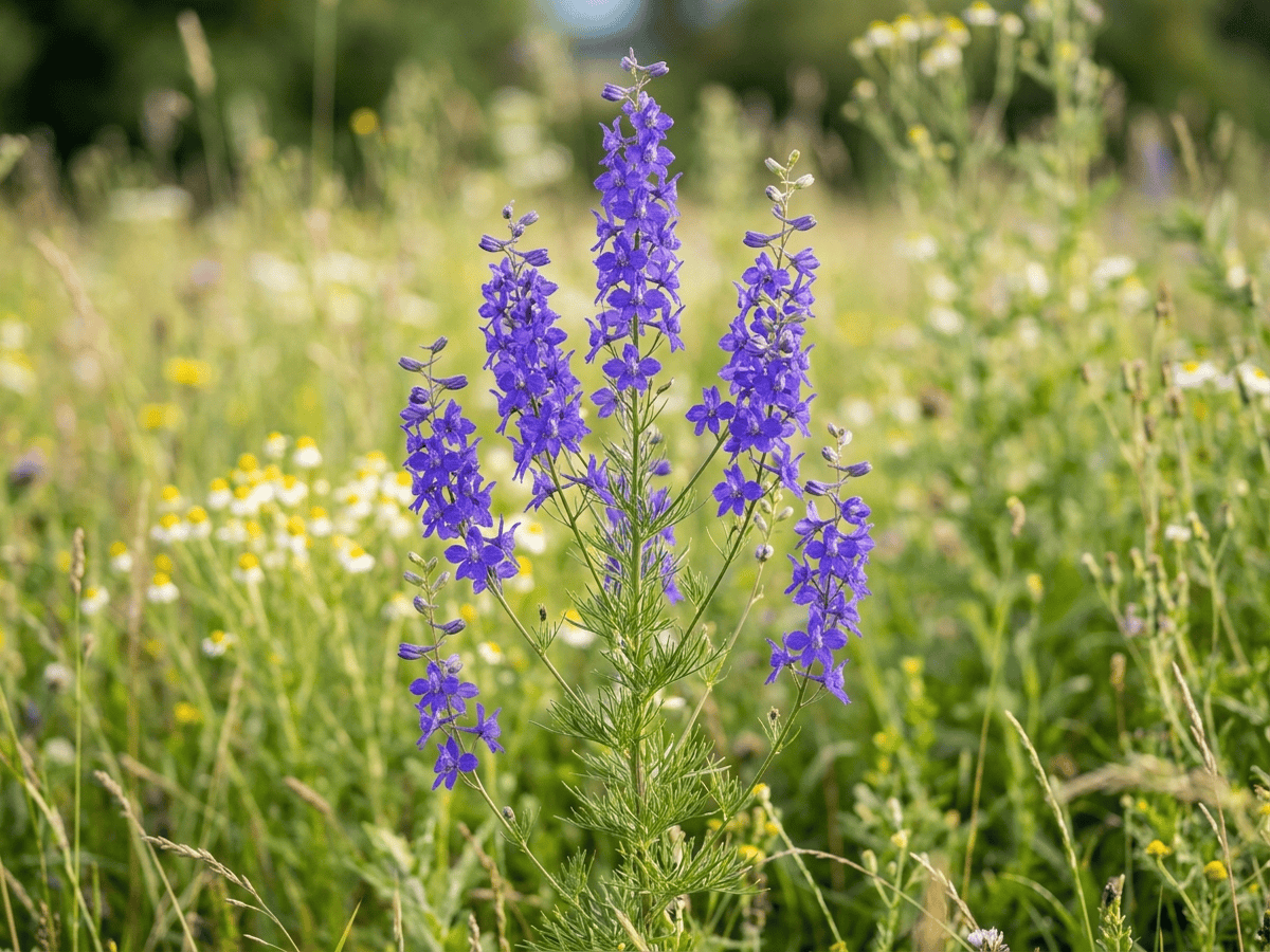 Speronella dei campi (Consolida regalis), pianta intera