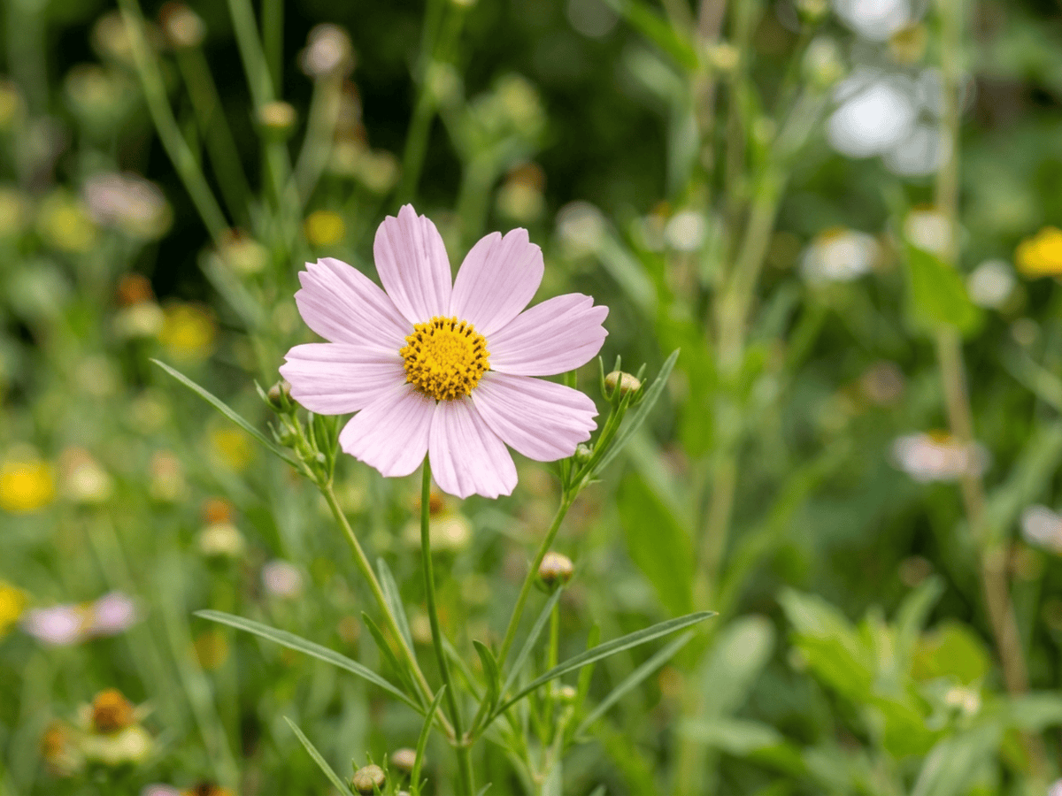 Coreopsis rosa — primo piano di foglie e fiori