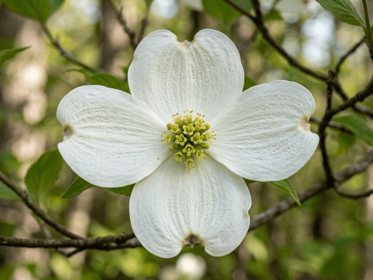 Cornouiller à fleurs — gros plan sur feuilles et fleurs