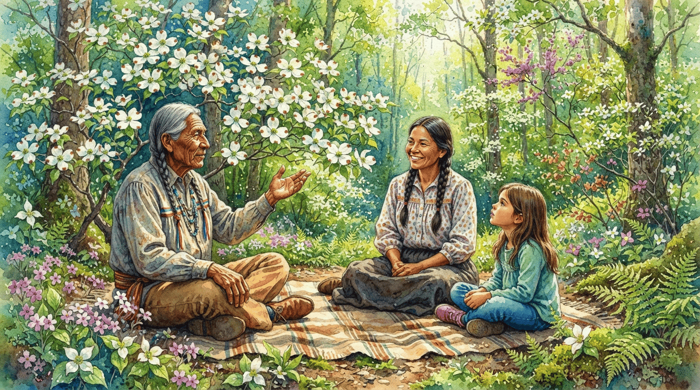 Scène historique illustrée pour Cornouiller à fleurs