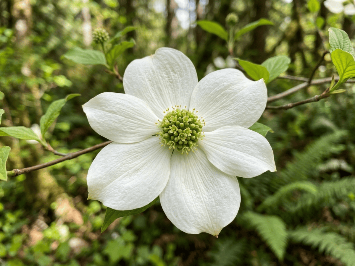 Pacific Dogwood — close-up of leaves and flowers