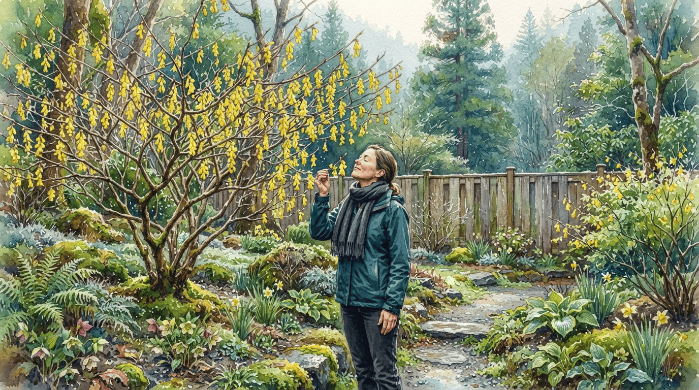 Scena storica illustrata per Nocciolo invernale a pochi fiori