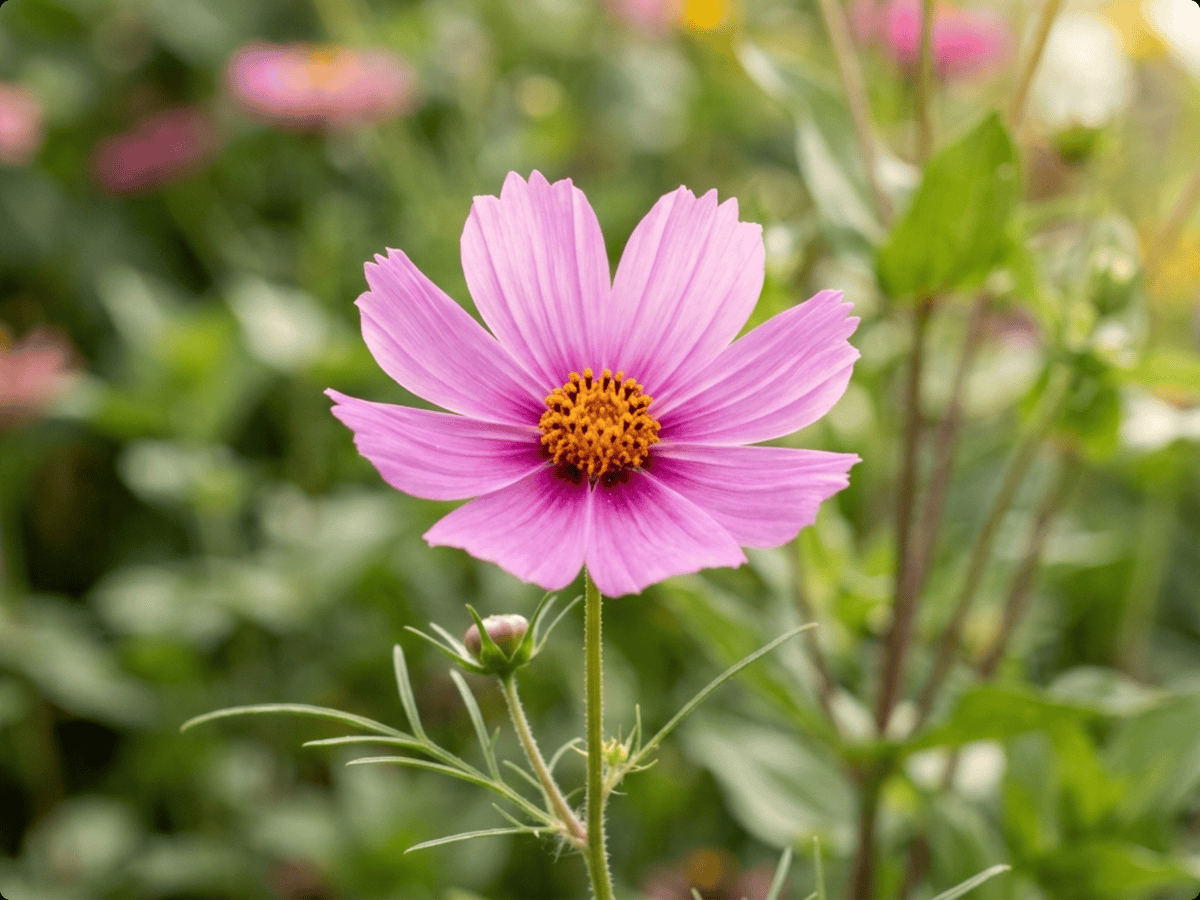 Cosmos bipenné — gros plan sur feuilles et fleurs