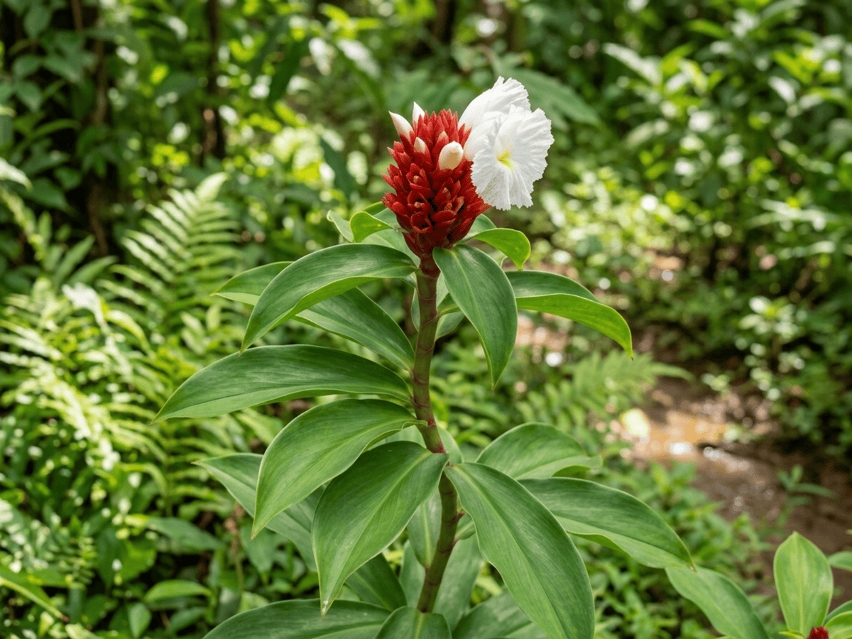 Zenzero crespo (Costus speciosus), pianta intera