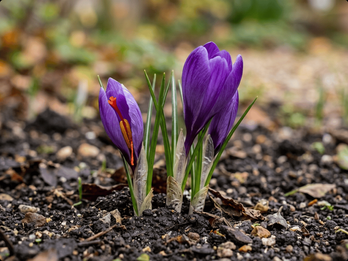 Safran-Krokus — saisonales Erscheinungsbild