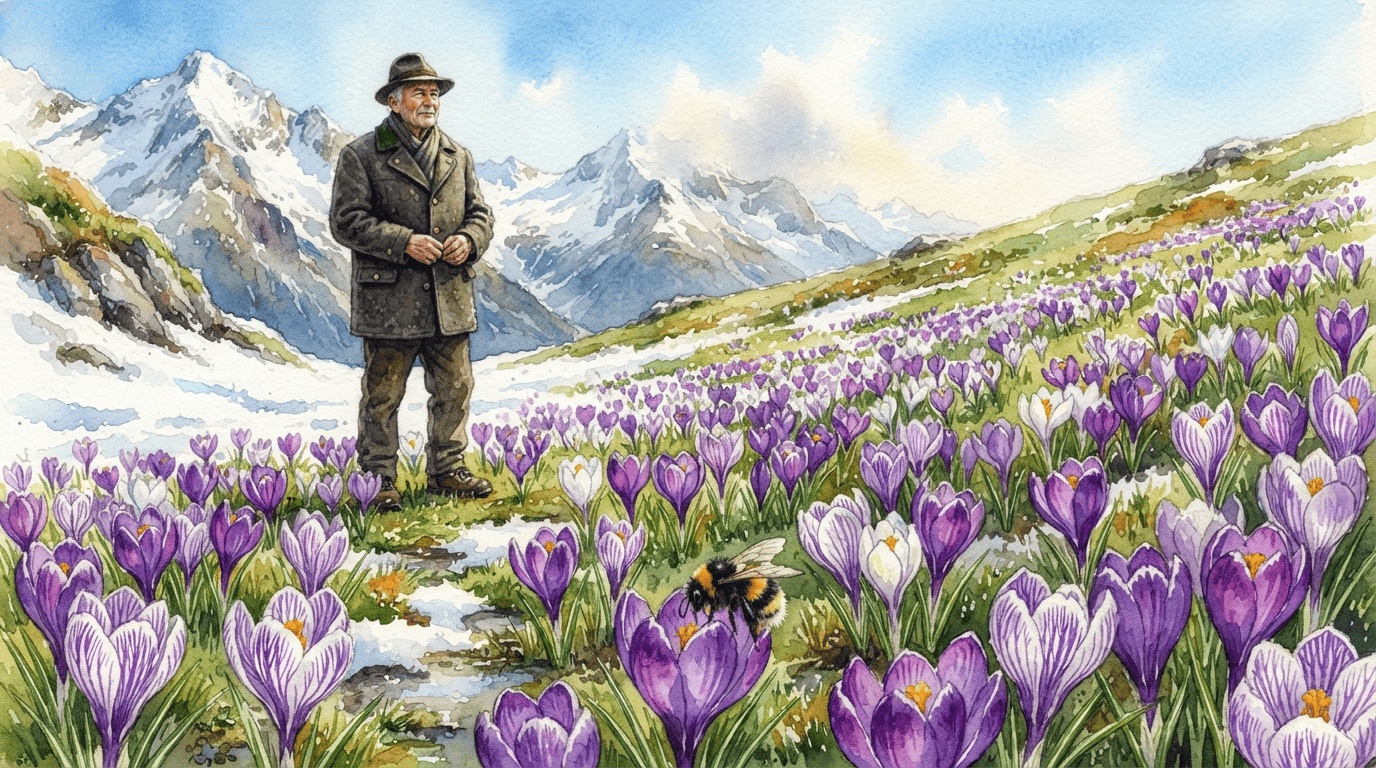 Illustrierte historische Szene zu Frühlings-Krokus