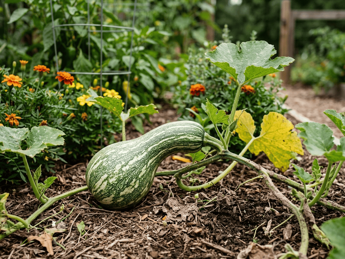 Cushaw Pumpkin in a garden setting
