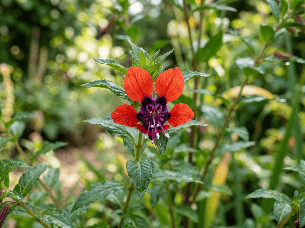 Fledermaus-Köcherblümchen — Nahaufnahme von Blättern und Blüten