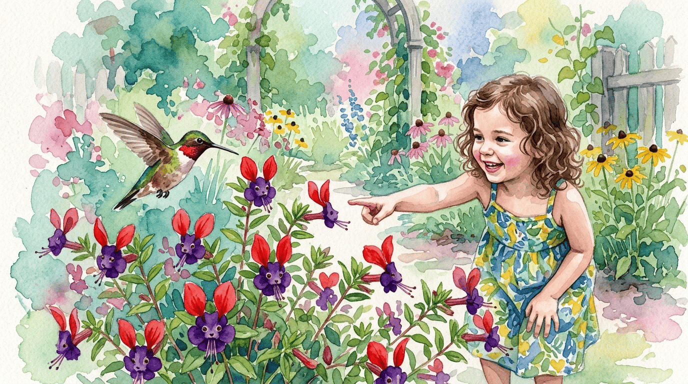 Illustrierte historische Szene zu Fledermaus-Köcherblümchen