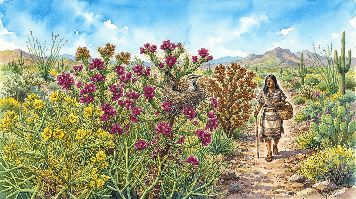 Illustrated historical scene for Deerhorn Cholla