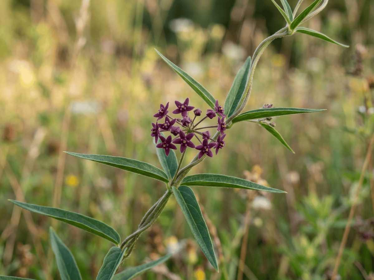 Vincetossico nero — primo piano di foglie e fiori