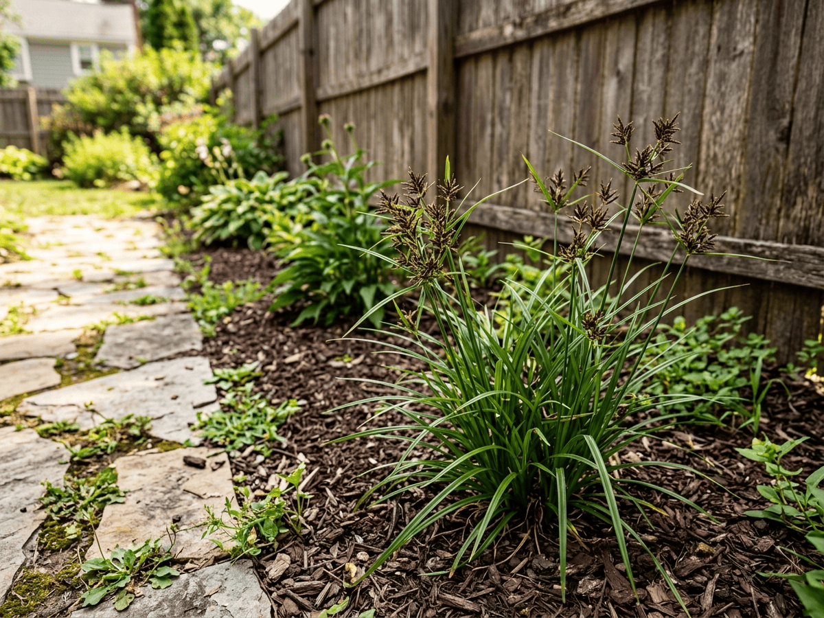 Purple Nutsedge in a garden setting