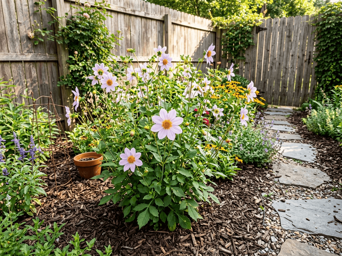 Bedding Dahlia in a garden setting