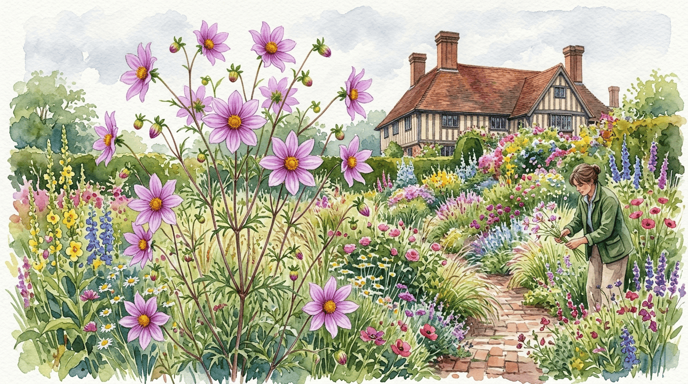 Illustrated historical scene for Bedding Dahlia
