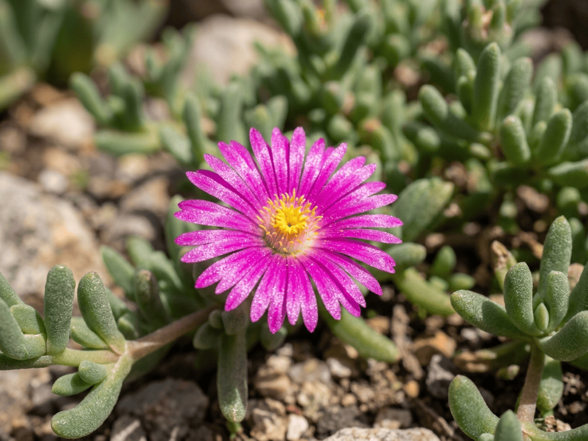 Coopers Mittagsblume — Nahaufnahme von Blättern und Blüten