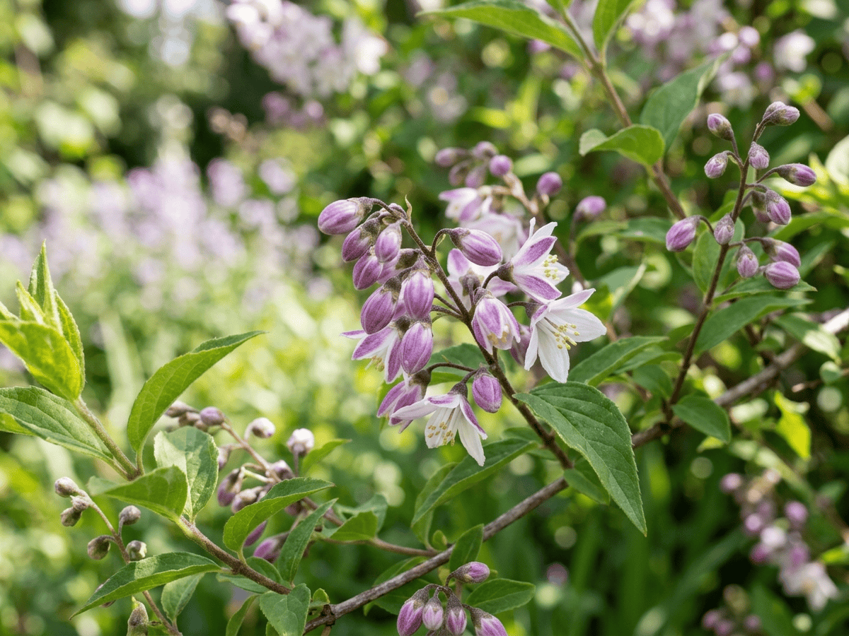 Deutzia purpúrea — aspecto estacional