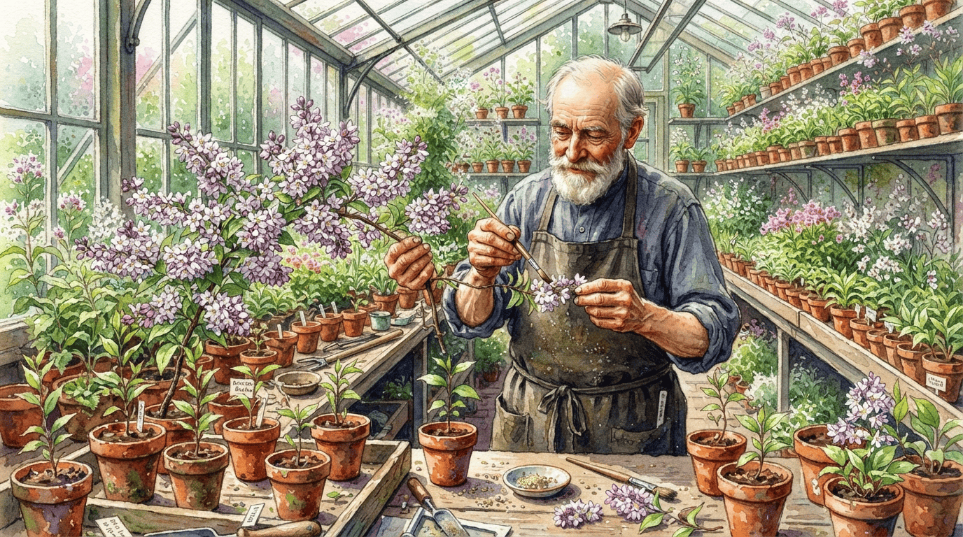Escena histórica ilustrada de Deutzia purpúrea