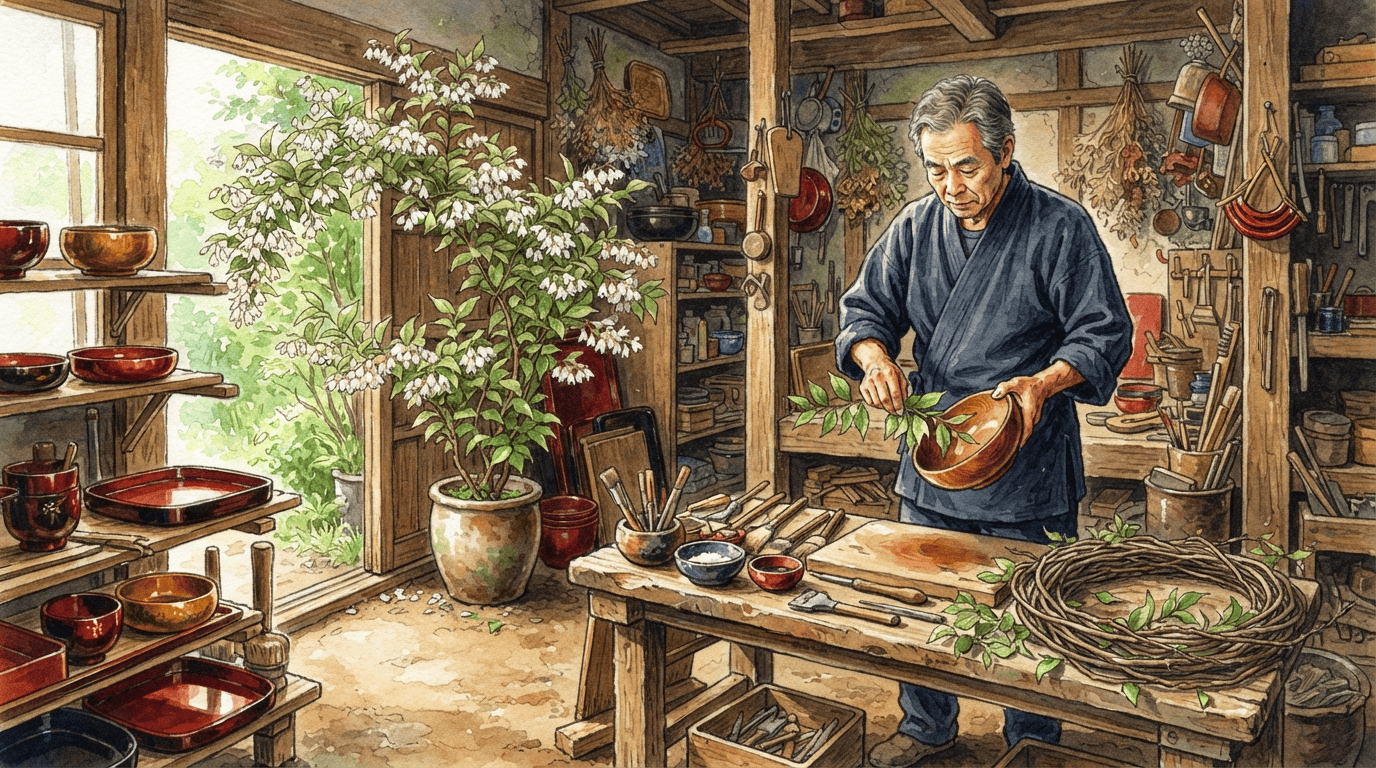 Escena histórica ilustrada de deutzia áspera