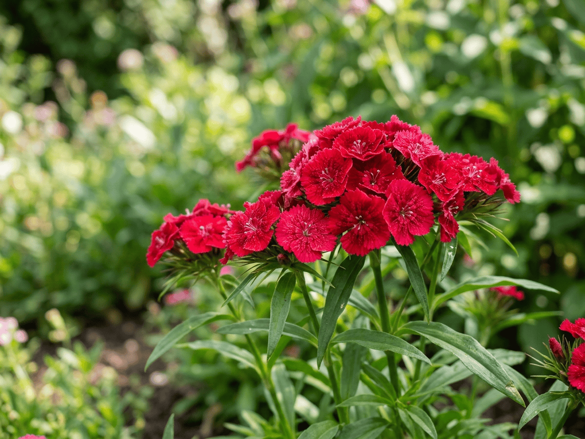 Garofano dei poeti — primo piano di foglie e fiori