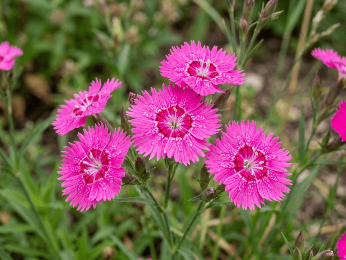 Heide-Nelke — Nahaufnahme von Blättern und Blüten