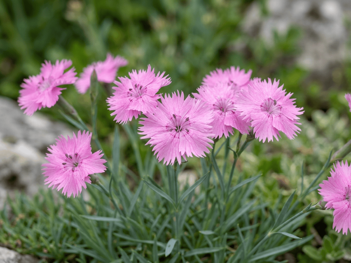 Pfingstnelke — Nahaufnahme von Blättern und Blüten