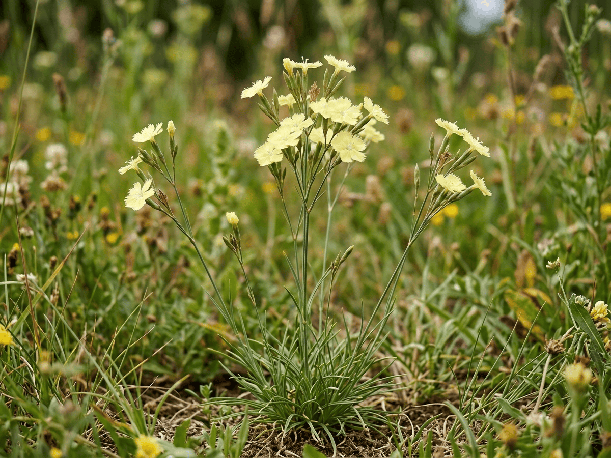 Garofano giallo (Dianthus knappii), pianta intera