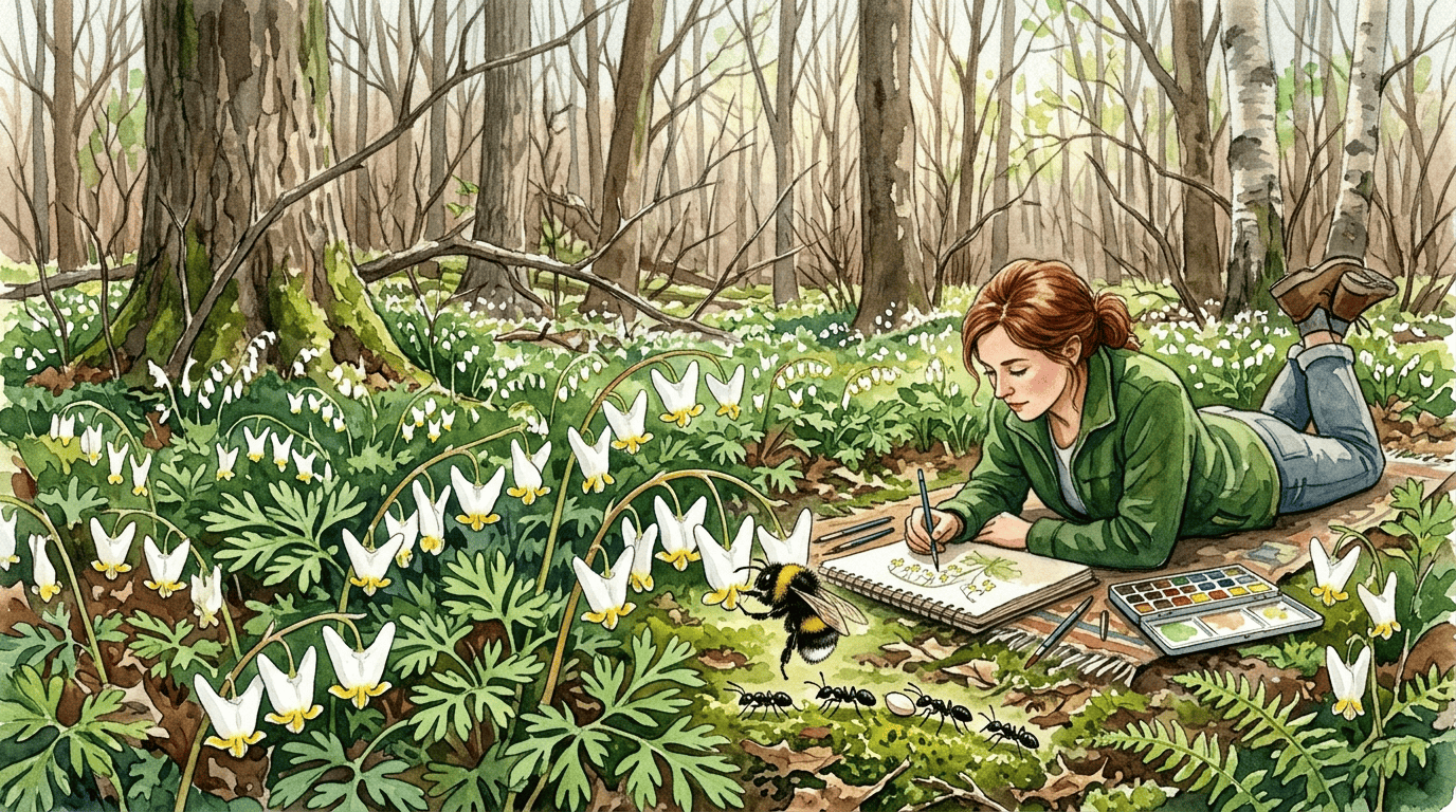Illustrierte historische Szene zu Kapuzenherzblume