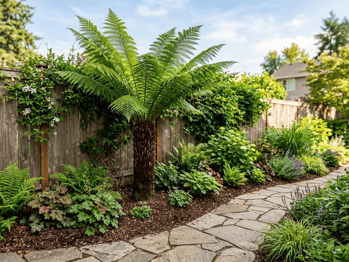 Man Fern in a garden setting