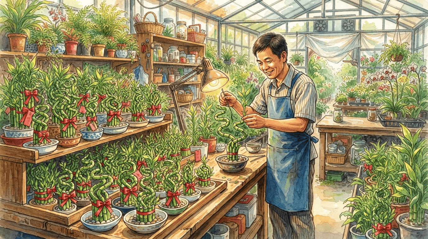 Illustrated historical scene for Lucky Bamboo
