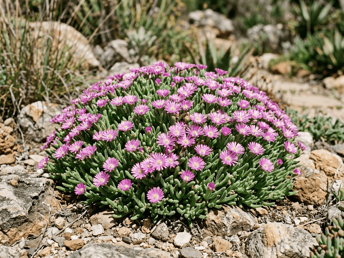 Rocío púrpura (Drosanthemum hispidum), planta completa