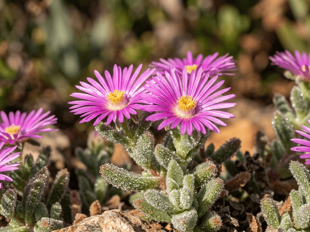 Rocío púrpura — primer plano de hojas y flores