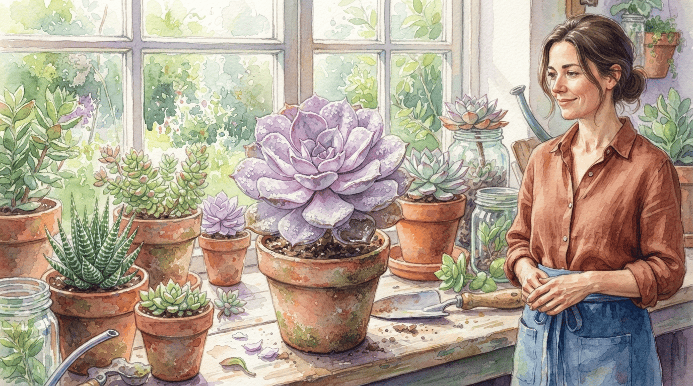 Scène historique illustrée pour Échévéria lilas