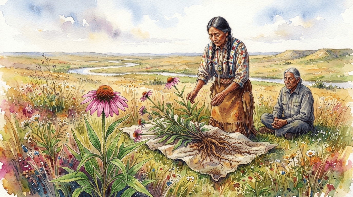Scena storica illustrata per Echinacea a foglie strette