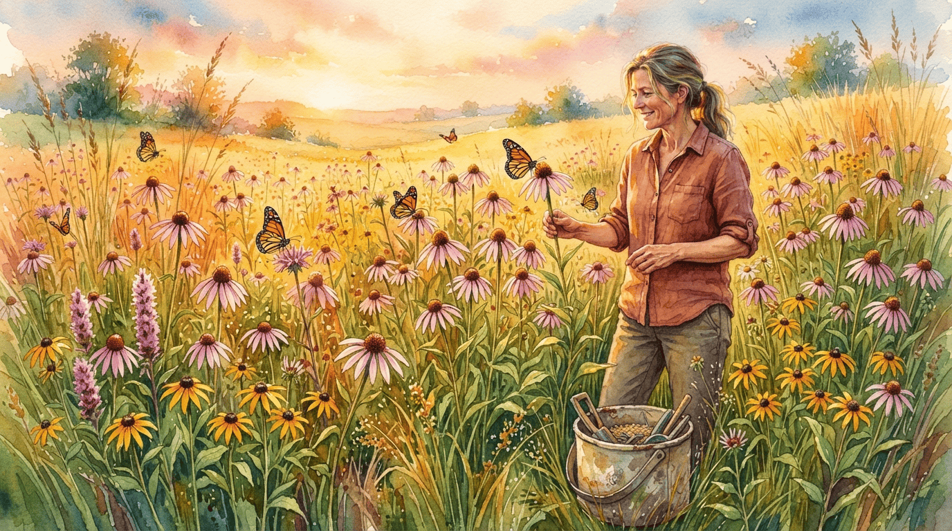 Illustrated historical scene for Pale Purple Coneflower