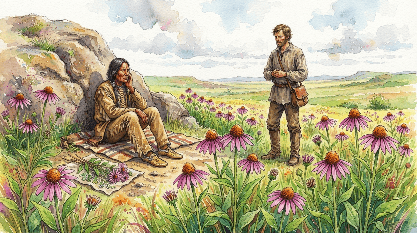 Scena storica illustrata per Echinacea purpurea
